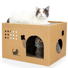 Cat Cardboard House with 2 PCS Scratching Pads?Large Cat Scratcher Bed Cat Scratchers Lounge for Indoor Cats with Corrugated Board Detachable Cat
