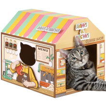 SEKAM Cardboard Cat House With Scratcher/Catnip (16.5'' x 12'' x 15'') ?Coffee Shop for Indoor/Outdoor Cats, Play House & Home Decor, Cat Scratch Toy