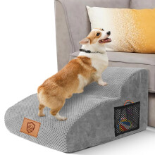 MASTERTOP Dog Steps for Bed, 2 Steps Waterproof Dogs Stairs for Small Dogs and Cats, Non-Slip High Density Foam Dog Ramps with Removable Cover - Grey,