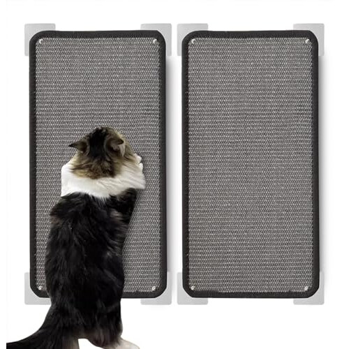 MIAOGE? 2PCS 21.7''x11'' Cat Scratch Mat Wall Mounted Scratching Pads, Cat Scratch Rug, Sisal Floor Scratcher Scratchboard (Grey)