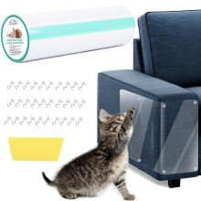 CHUANGSEED Anti-Scratch Cat Scratching Deterrent Tape 12 x 118inches Clear Door Scratch Protector, with 30 Pins 1 Scraper Cat Claw Sofa Protector