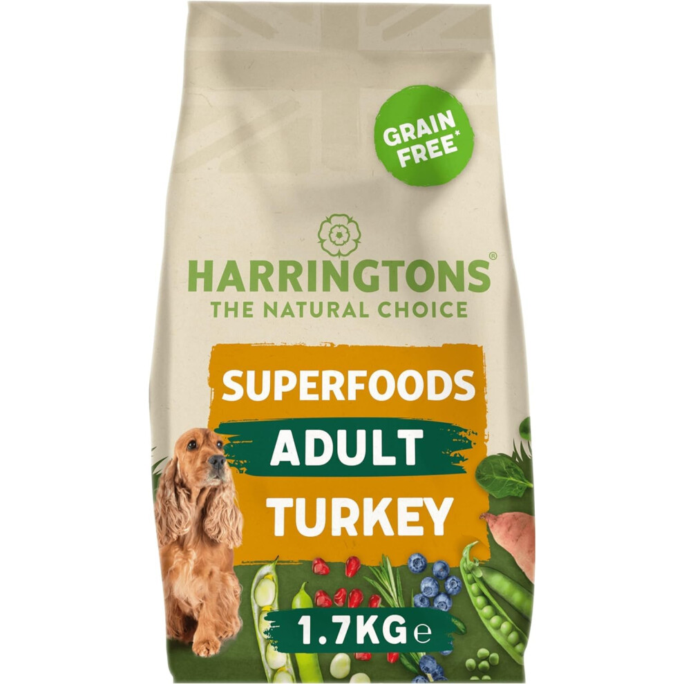 Harringtons Superfoods Complete Free Hypoallergenic Turkey With Veg Dry Adult Dog Food 1.7Kg (Pack Of 4) - Made With All Natural Ingredients Grain