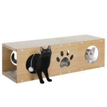 PETEPELA 100cm Cat Scratching Post Tunnel, Scratch Board for Cats, Scratching Pad with Toy Ball as Furniture Protection,Cat Accessories Beige