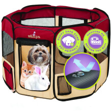 Zampa Puppy Pop Up Portable Playpen for Dog and Cat, Foldable | Indoor/Outdoor Kitten Pen & Travel Pet Carrier + Carrying Case (Red, Small