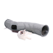 OHANA S Form Collapsible Cat Tunnel Toy in suede, Large cat tunnels for indoor cats rabbits with 2 holes and suspended ball Dia27*117cm