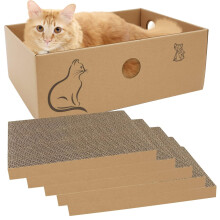 MUAEEOK Cat Scratching Board with Box, 5 PCS Reversible Cat Scratch Pad Replace for Cat Scratcher, Corrugated Scratching Lounge for Indoor Kitty