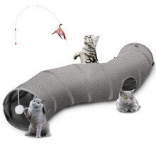 Ownpets Cat Tunnel, S Shape bend Way Pet Tunnel with Sturdy Oxford Fabric, Foldable and Resistant to Tearing, Featuring Multiple Exits, Hanging Ball