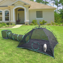 Pawtenda 3-in-1 Outdoor Cat Enclosures, Portable Catio Green Cat Tents for Outside, Cat Tents with 1 Dome Tent,1 Straight Tunnel and 1 Cube, Outdoor