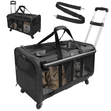 GOYJOY Double-Compartment Pet Rolling Carrier with Wheels for 2 Pets,for Up to 35 LBS,Cat Rolling Carrier for 2 Cats,Super Ventilated Design,Ideal for