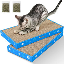 Petslucent Cat Scratching Board, Corrugate Cat Scratcher for Indoor Cats with Box, Scratch Pad with Catnip, Cardboard Double-Sided Usability (2 PCS)