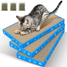 Petslucent Cat Scratching Board, Corrugate Cat Scratcher for Indoor Cats with Box, Scratch Pad with Catnip, Cardboard Double-Sided Usability (3PCS)