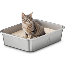Stainless Steel Cat Litter Tray, Litter Box for Large and Small Cats, High Sided Metal Litter Tray, Toilet for Cat Kitten Rabbit and Guinea Pig,