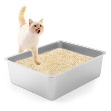 XXL Cat Litter Tray 19.7 * 13.8 * 5.9 in(50 * 35 * 15CM) Litter Tray Premium Stainless Steel Cat Litter Box - Durable?Easy to Clean?Hygienic?Odor -