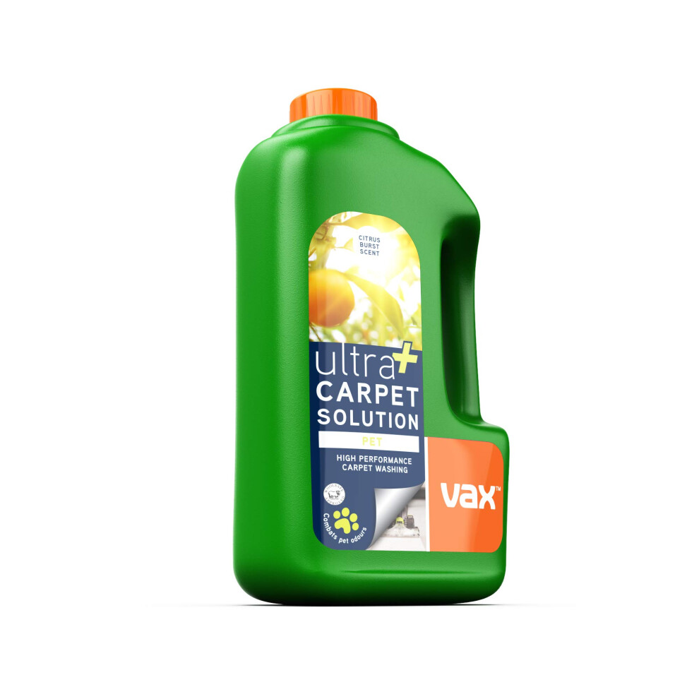 Vax Ultra+ Pet 1.5L Carpet Cleaner Solution, Stain Remover Shampoo, Citrus Burst Scent, Neutralises Pet Odours, 1-9-137770, Green