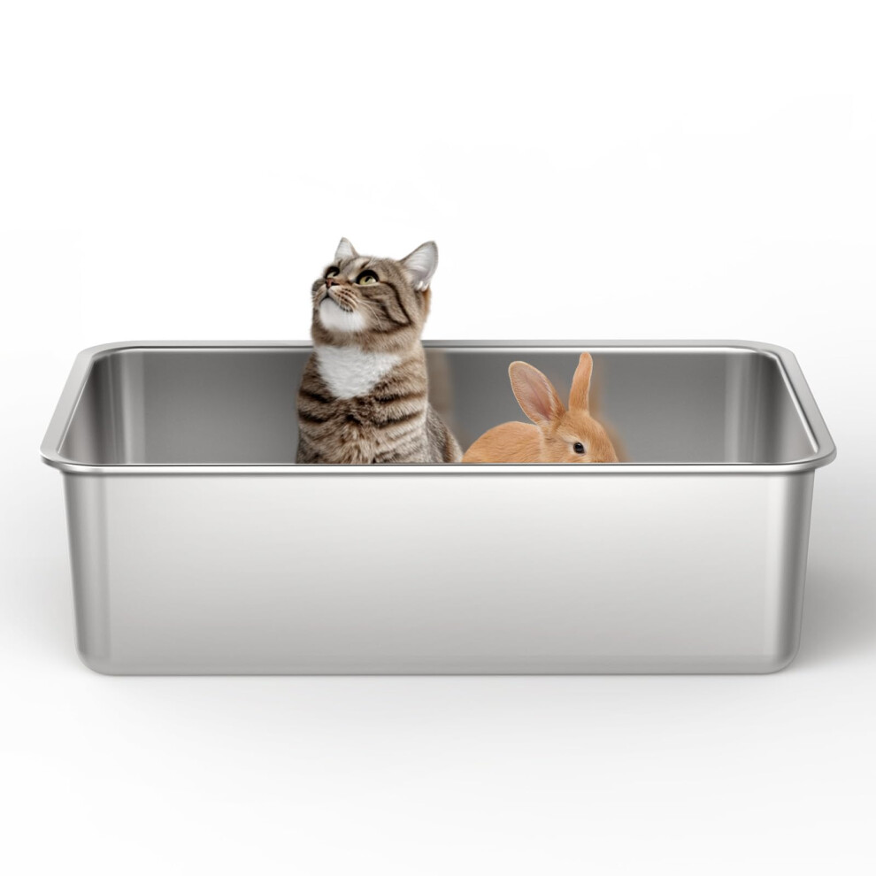 Gimars Extra Large Thicken Stainless Steel Litter Tray - Easy To Clean High Side Rustproof, Never Absorbs Odors Metal Litter Tray For Cats Rabbits