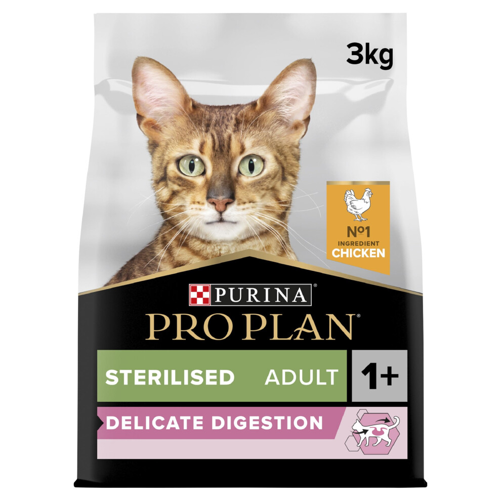 Pro Plan Sensitive Digestion Sterilised Adult Dry Cat Food Chicken, For Neutered Cats 3Kg