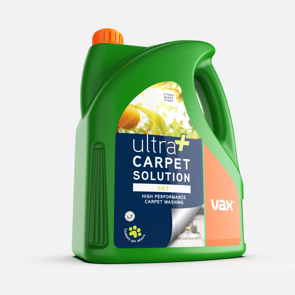 Vax Ultra+ Pet 4L Carpet Cleaner Solution, Stain Remover Shampoo, Citrus Burst Scent, Neutralises Pet Odours, 1-9-142064, Green