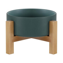 Green Ceramic Elevated Raised Cat Bowls,Cat Food Dish with Stand, Raised Cat Food or Water Bowls Anti Vomiting,Pet Bowl with Anti Slip Rubber