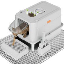 Citylife XL Stainless Steel Cat Litter Box with Lid, Extra Large Enclosed Removable Metal Litter Tray with Litter Scoop&Double Layer Litter Mat,