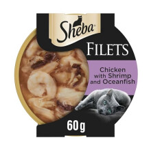 Sheba Fillets Cat Food Tray with Chicken, Shrimp and Ocean Fish in Gravy 2x16x60g