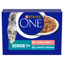 Purina ONE Senior 7+ Wet Cat Food Salmon and Ocean Fish 8x85G, Pack of 5