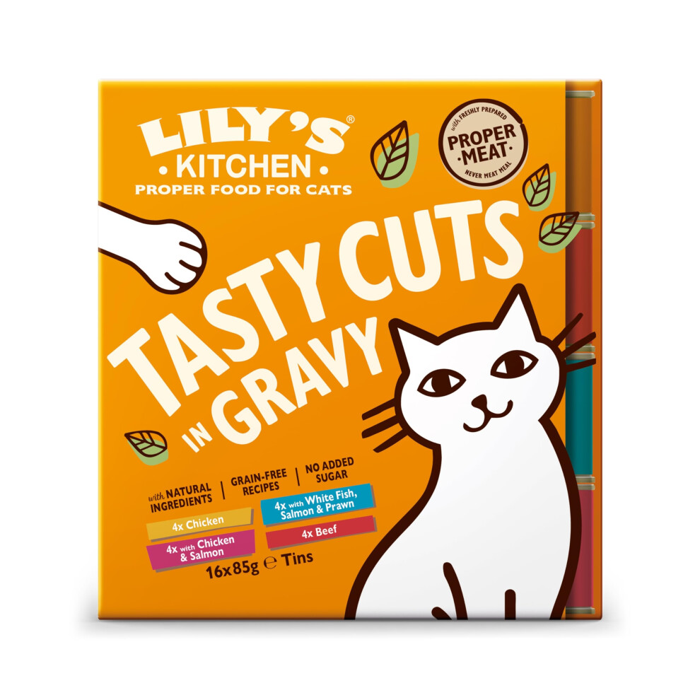 Lily's Kitchen Natural Adult Wet Cat Food In Gravy - Tasty Cuts Mixed Multipack - Complete -Free Recipes (16 Tins X 85G) Grain