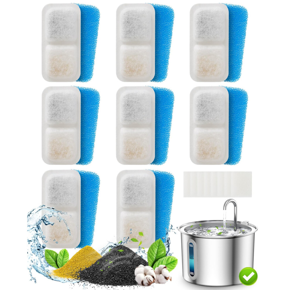 Oneisall 8 Pack Replacement Filters For Pwf-001 2L/67Oz Cat Water Fountain Stainless Steel Water Fountain For Cats Inside, 3 Filtration System