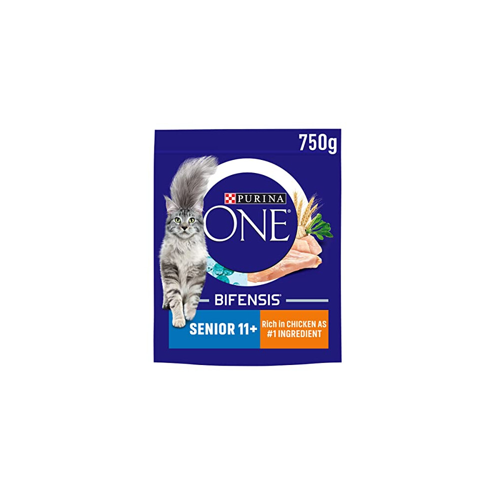 Purina One 11+ Dry Cat Food Rich In Chicken 750G, Pack Of 4