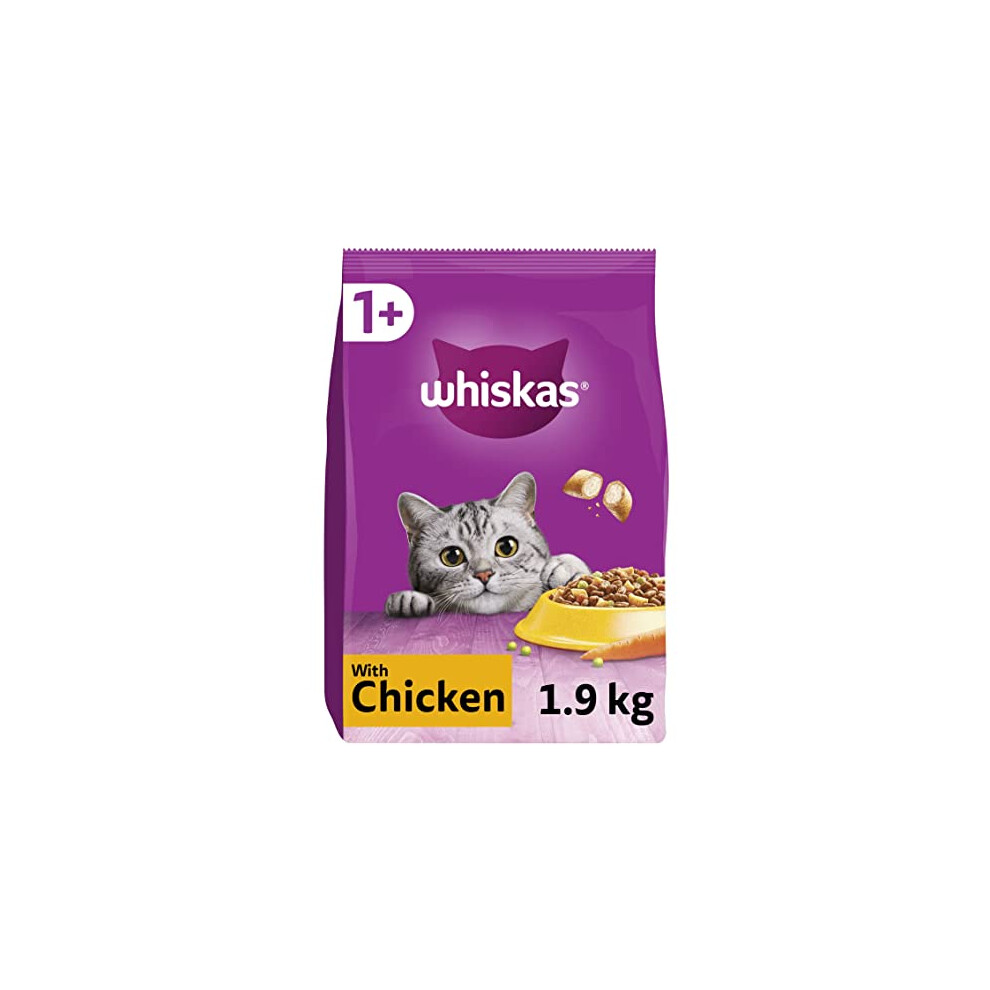 Whiskas 1+ Chicken Pack Of 4 X 1.9 Kg Bags, Adult Cat Dry Food
