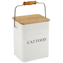 Ctomche Metal Cat Food Container,2 Pc Set With Scoop,Tight Fitting Wood Lids?Farmhouse Dog Dry Food Tin With Handle, Medium pet food container 5-6lbs