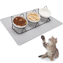 Phoetya Cat Bowl Set of 3, Ceramic Cat Food Bowl with Stand Pet Bowl Mat Tilted Elevated Cat Feeding Station Kitten Food Storage Bowls Anti Vomiting