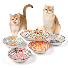 6pcs Ceramic Cat Bowls Set - 5.5-Inch Wide Shallow Dishes, Anti-Whisker Fatigue, Safe Glazed Ceramic, Dishwasher/Microwave Safe