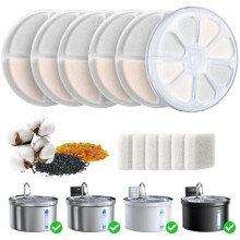 FEELNEEDY 6 Pack Cat Water Fountain Filter & 6 Pack Pump Filter Sponges Replacement for 3.5L Wireless Cat Water Fountain (FN-W08L), 3.2L Cat Water