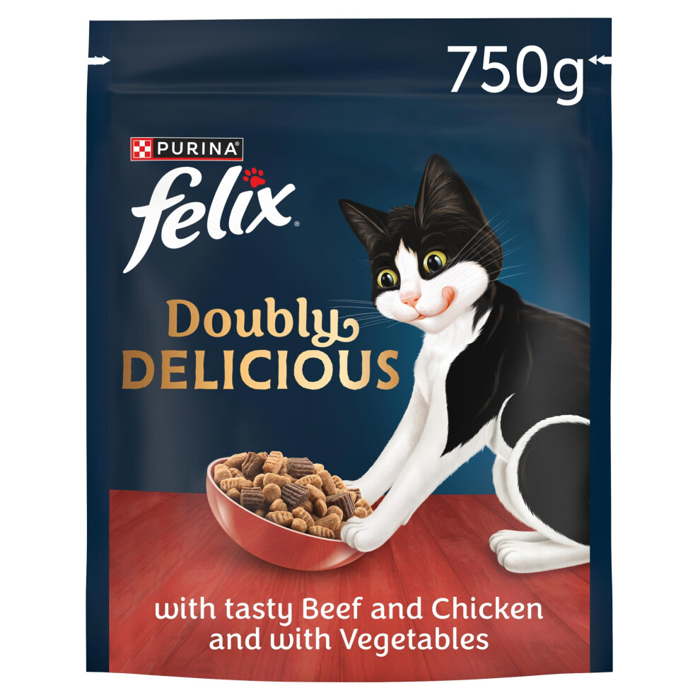 Felix Doubly Delicious Beef Chicken & Vegetables Dry Cat Food 4X750g