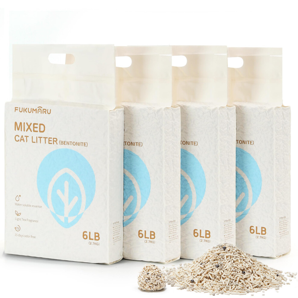 Fukumaru Tofu Cat Litter, 10.8 Kg, Clumping Cat Litter, Tofu And Bentonite Litter, Dust-Free And Easy To Clump, Odour Control ( Tea), Can Be White
