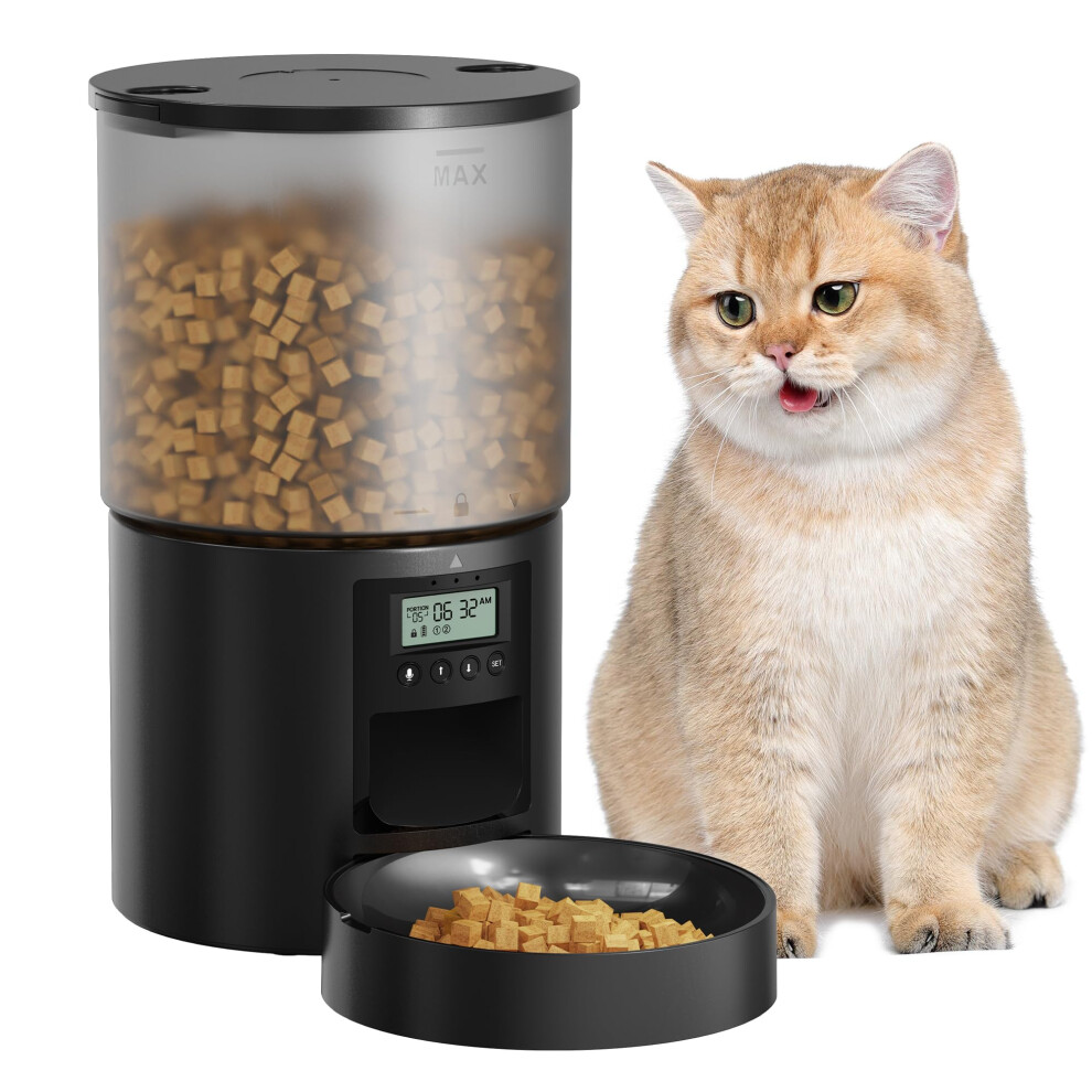 Pooeken Automatic Cat Feeder Cat Food Dispenser With Programmable Timer: 4L Intelligent Cat Bowls With 10S Voice Recorder - Electric Dog Feeder Support 1-6