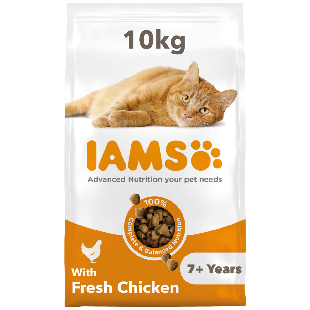 Iams Complete Dry Cat Food For Senior 7+ Cats With Chicken 10 Kg