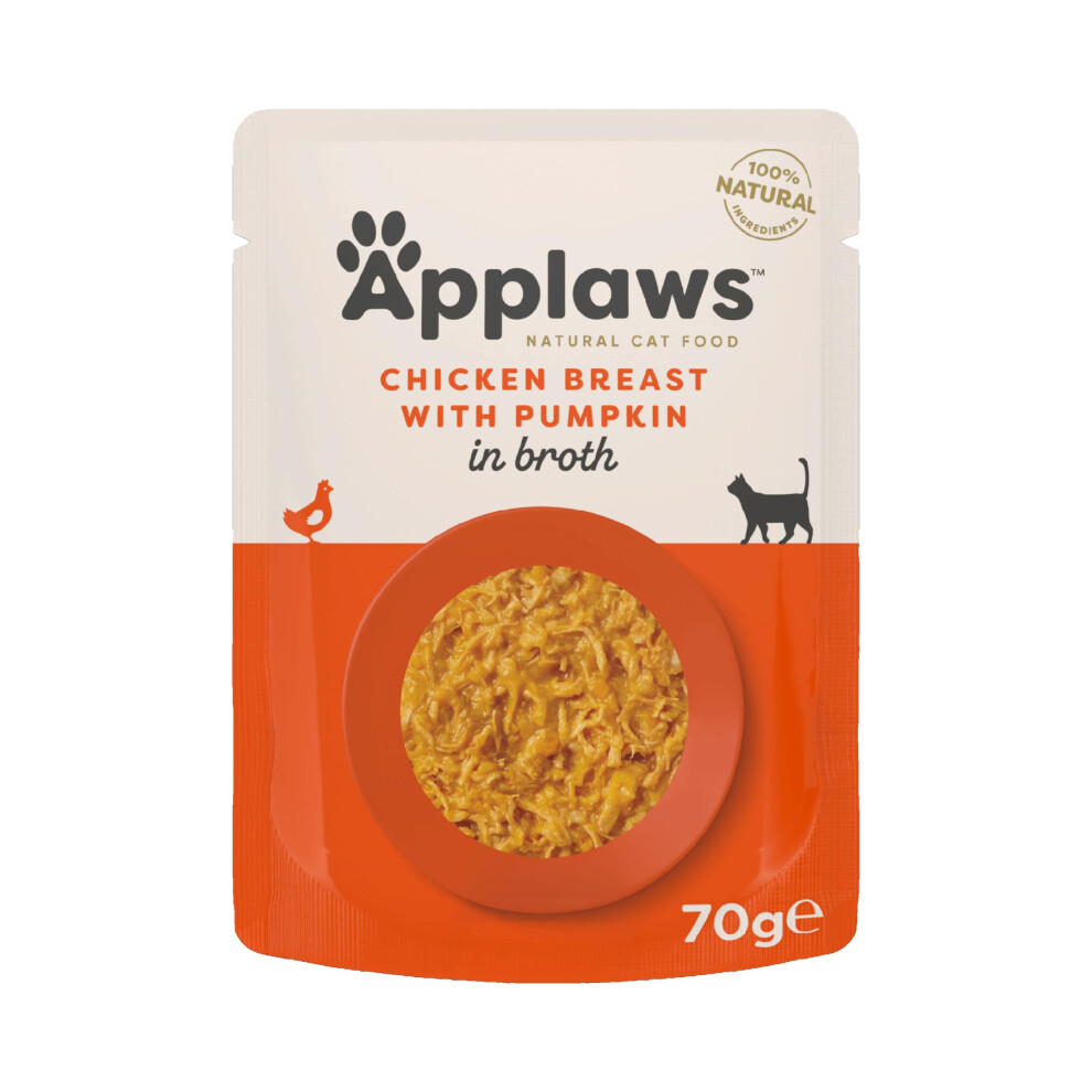 Applaws 100% Natural Wet Cat Food, Chicken Breast And Pumpkin In Broth 70G Pouch, 12X70g Pouches