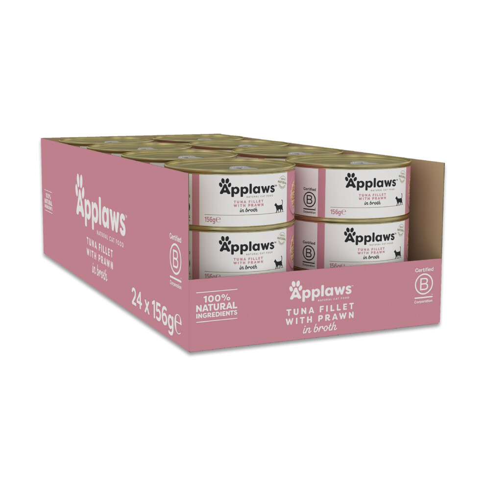 Applaws 100% Natural Wet Cat Food, Tuna Fillet With Prawn, 156G (Pack Of 24)