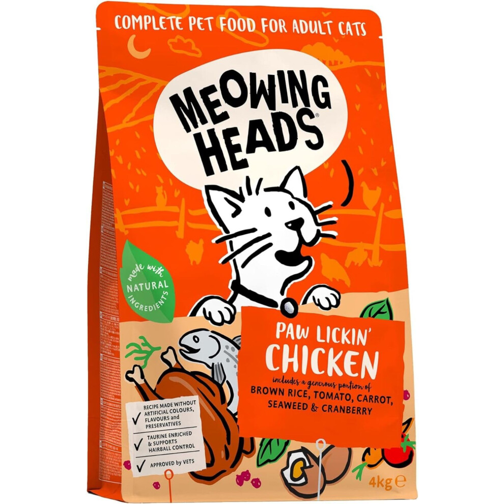 Meowing Heads Complete Dry Cat Food 4Kg - Paw Lickin' Chicken - Vet Approved