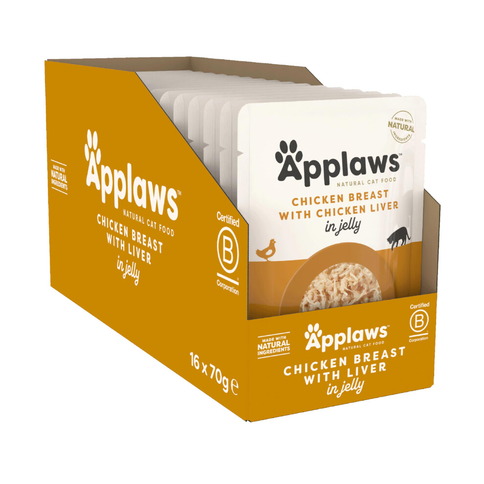 Applaws Natural Wet Adult Cat Food, Chicken With Chicken Liver In Jelly, 70G Pouch (Pack Of 16 Pouches)