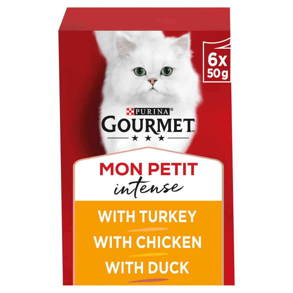 Gourmet Mon Petit Intense Duck, Chicken And Turkey Adult Wet Cat Food 6X50g, Pack Of 8