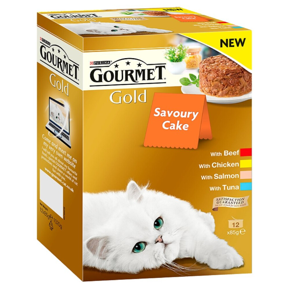 Gourmet Cat Food Savoury Cake Meat And Fish 8X85g, Pack Of 6 Gold