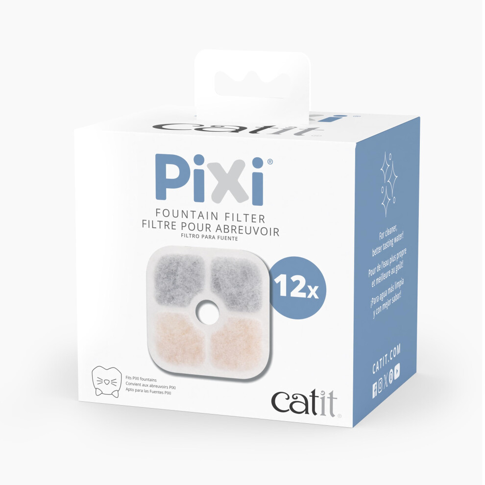 Catit 43723 PIXI Water Fountain Replacement Cartridges 12 Pack, Cotton, White