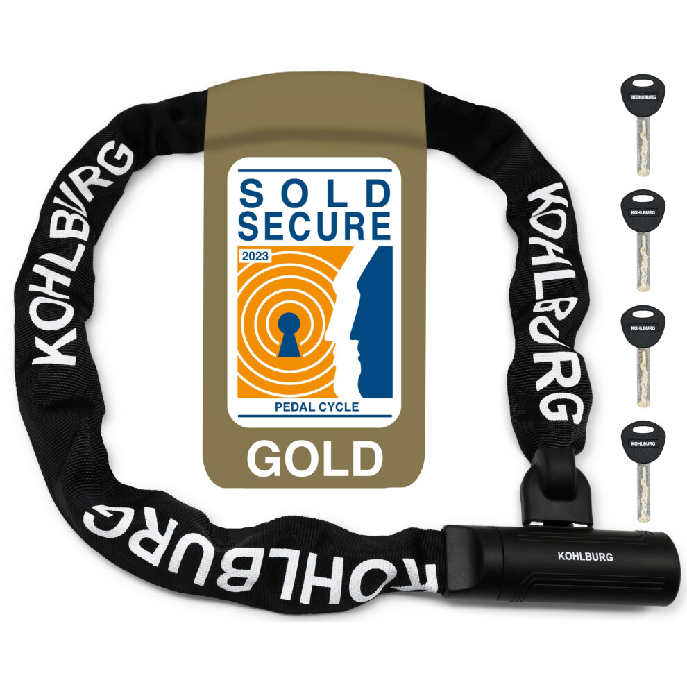 Kohlburg Security Chain Lock Sold Secure Gold - 4Ft / 120Cm Extra-Long Bicycle Lock - High Security Standard - Heavy Duty Lock 0.33" Strong - Secure 5051220438208
