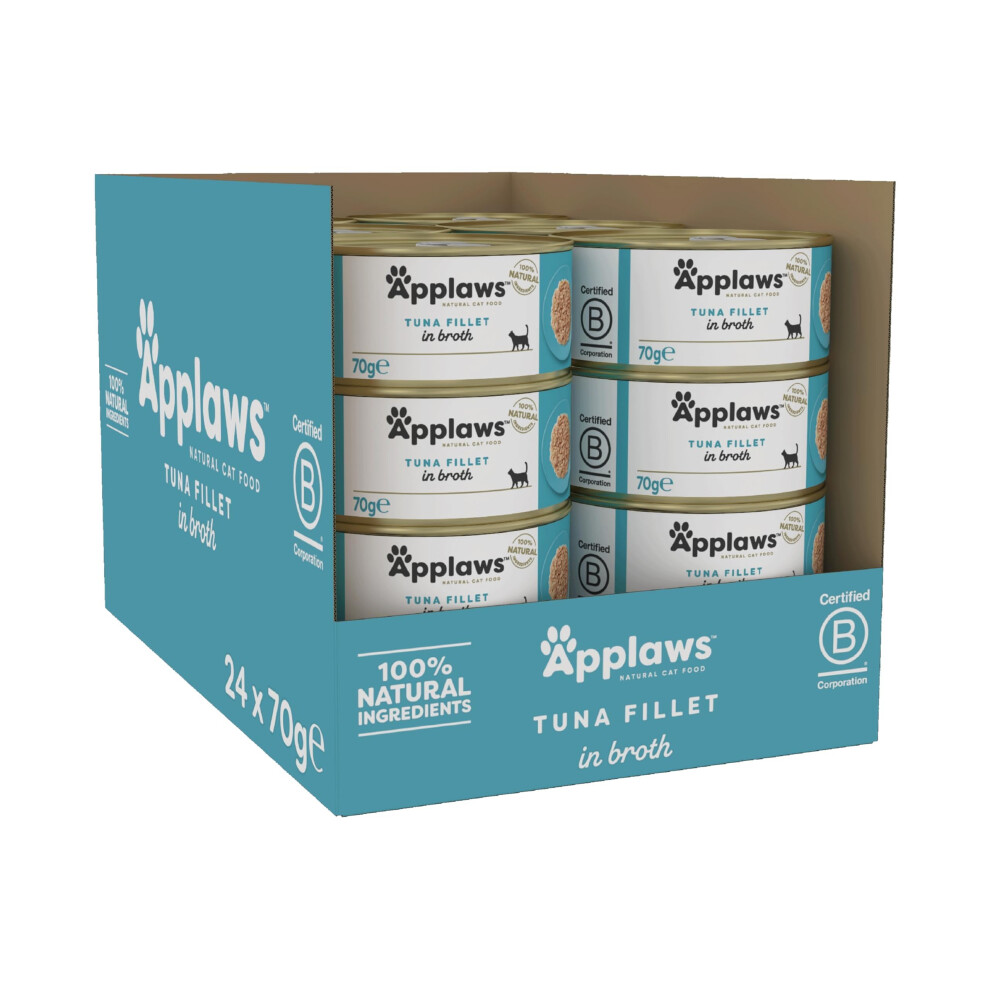Applaws 100% Natural Wet Cat Food 24 X 70G Tuna Fillet Tins In Broth