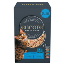 Encore 100 Percent Natural Wet Cat Food, Multipack Fish Selection in Jelly Pouch, 50g (Pack of 40 Pouches)
