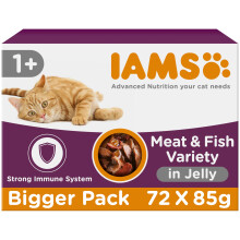 IAMS Delights Complete Wet Cat Food for Adult 1+ Cats Meat and Fish Variety in Jelly Multipack 72 x 85 g Pouches
