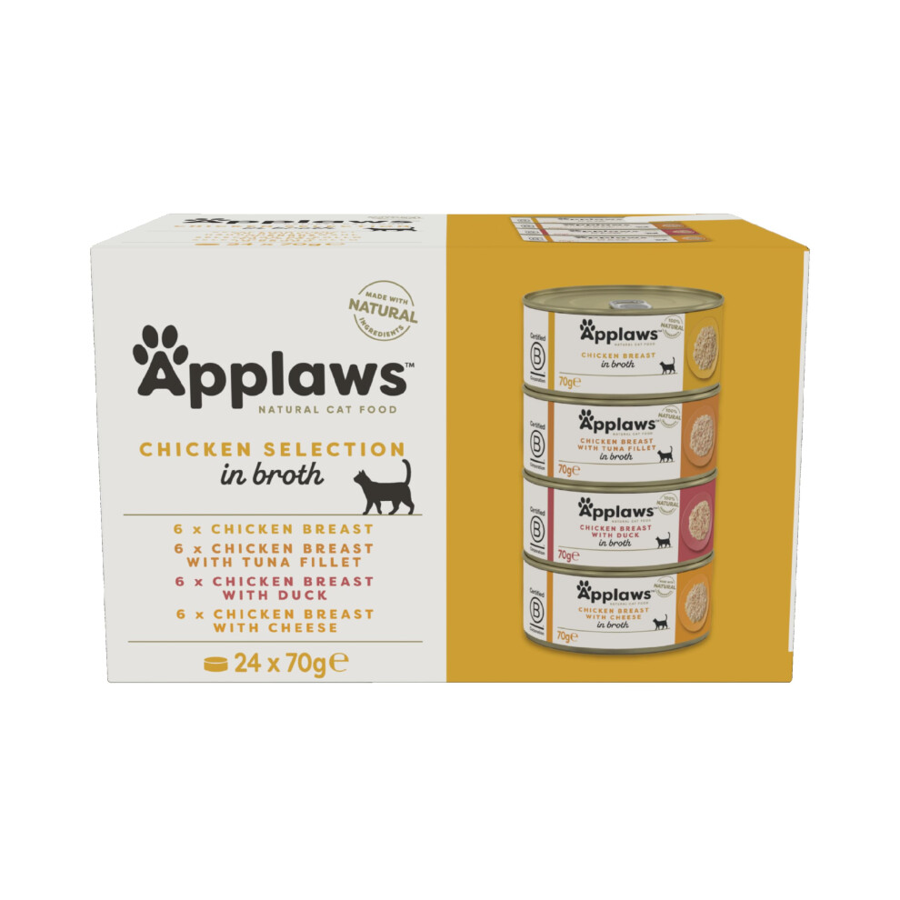 Applaws 100% Natural Wet Cat Food, Multipack Chicken Selection In Broth 70G Tin (24 X 70G Tins)