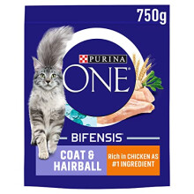 Purina ONE Adult Dry Cat Food Coat & Hairball, Rich in Chicken 750g, Pack of 4